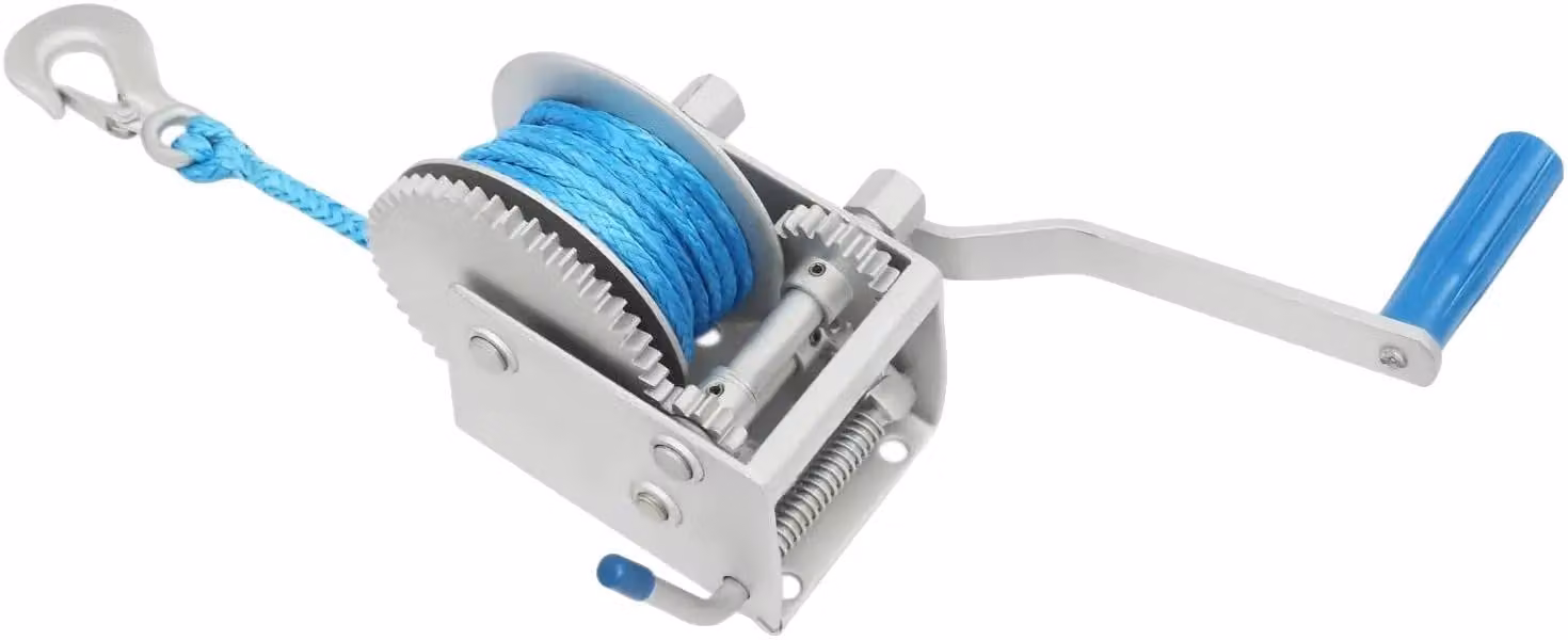 Argano manuale, capacità di sollevamento di 2041 kg, lunghezza del cavo di 8 metri, 3 rapporti di trasmissione, materiale in nylon, funzione di blocco