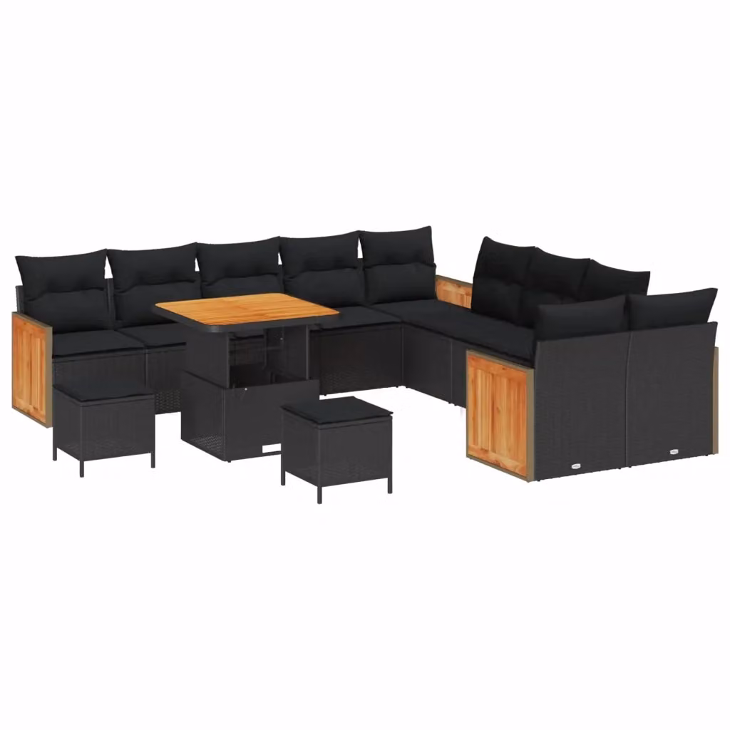 Set Divano da Giardino Moderno vidaXL in Rattan e Legno di Acacia, 13 Posti, Nero – 2