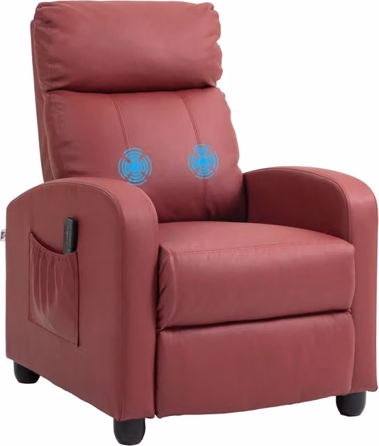 Poltrona Relax Massaggiante 68x88x98 cm con Telecomando e 8 Programmi Reclinazione e Poggiapiedi Rosso