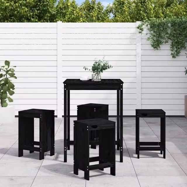 Set Bar da Giardino 5 pz Nero in Legno Massello di Pino 3157743