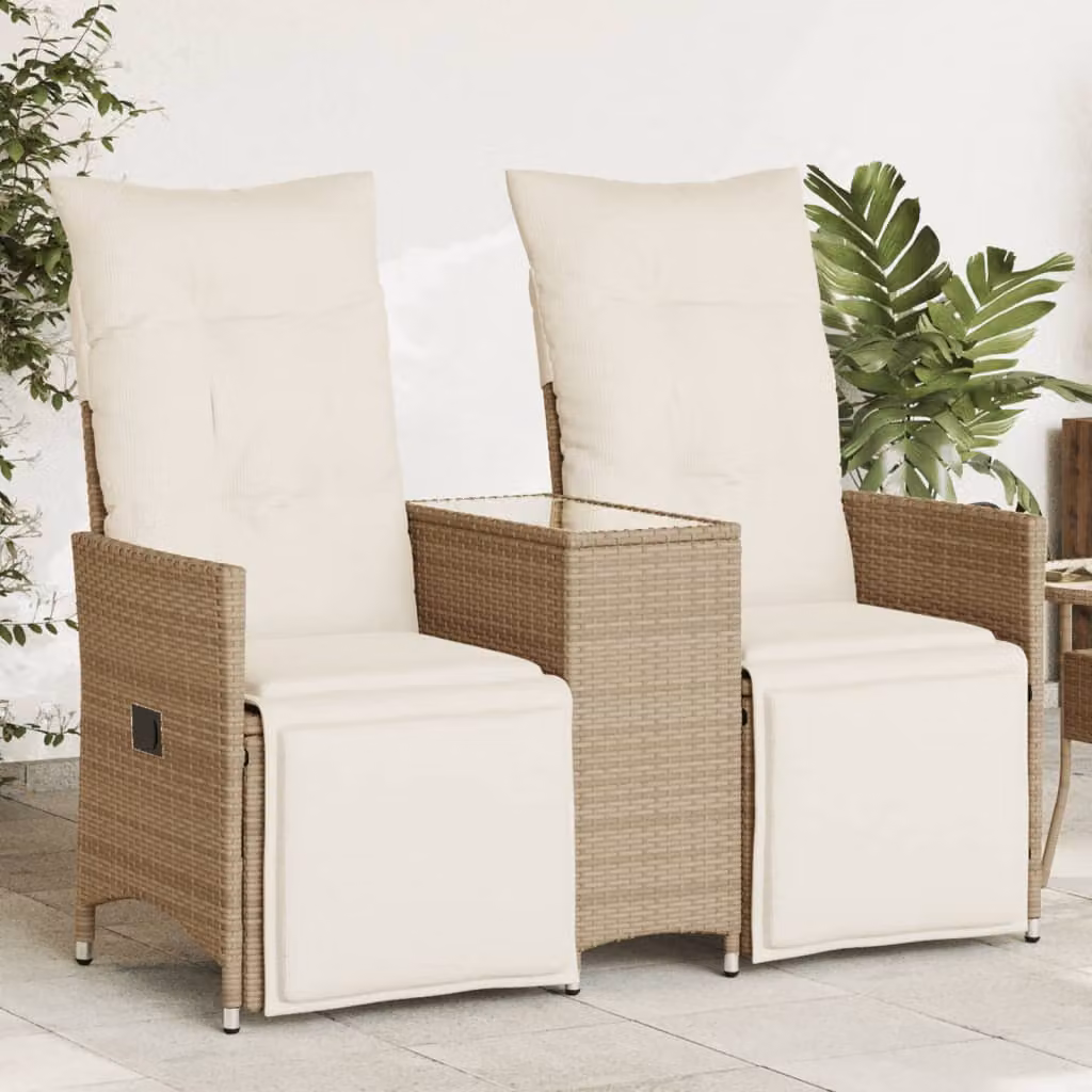 Set da giardino vidaXL composto da divano reclinabile a 2 posti con tavolino, in polyrattan beige e bianco con cuscini inclusi e coperture rimovibili
