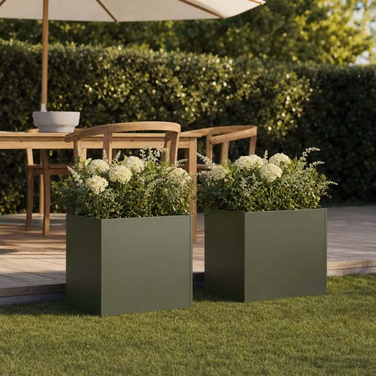 Set di 2 vasi da giardino vidaXL in metallo verde, L/P/H: 20 x 20 x 20 cm
