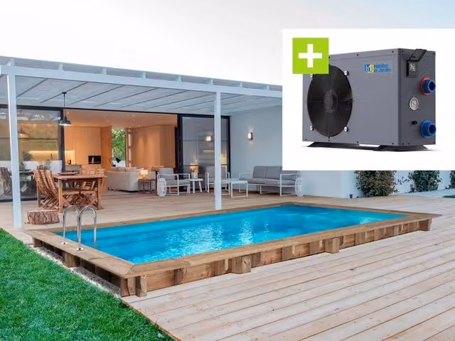 Piscina rettangolare in legno Tobago Habitat et Jardin con pompa di calore da 6,1 kW, L: 620 cm, P: 300 cm, H: 131 cm