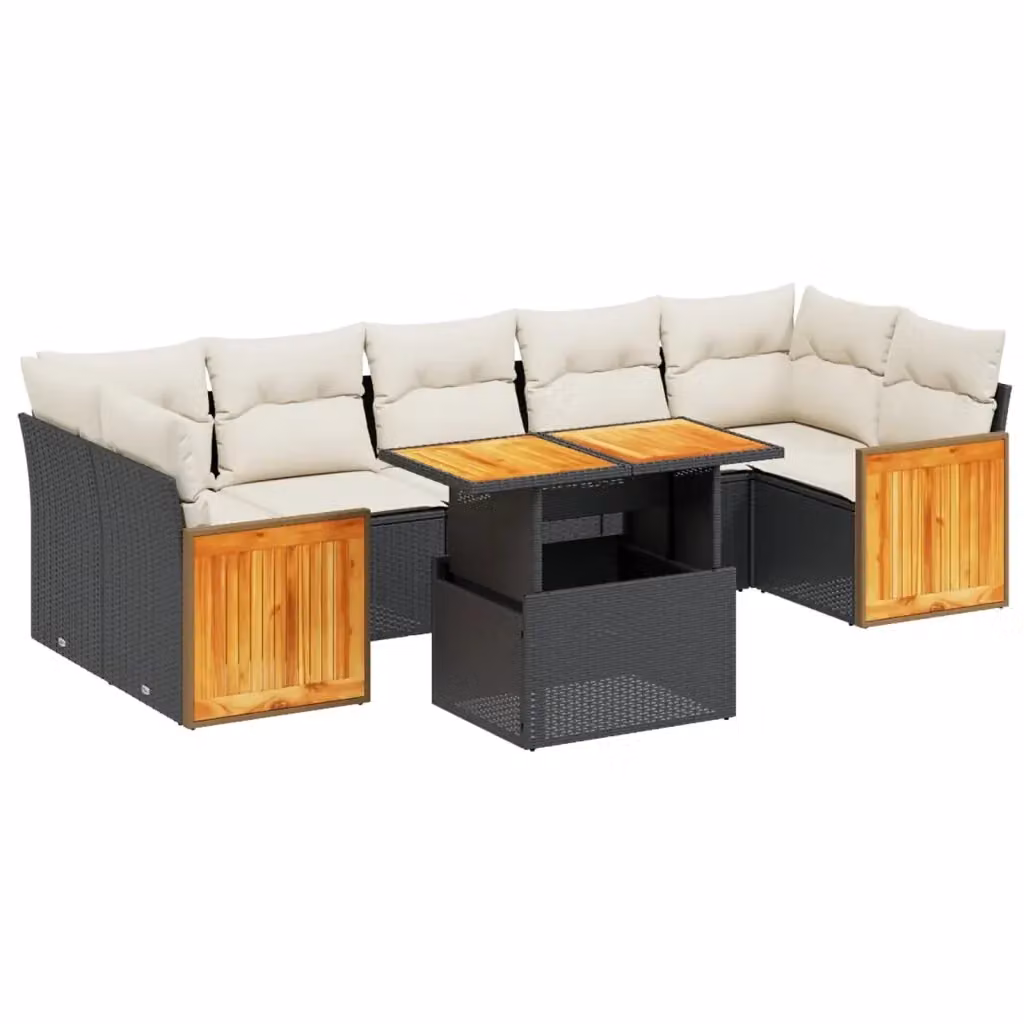 Set di divani da giardino vidaXL in polyrattan nero con 8 pezzi e cuscini inclusi – 2
