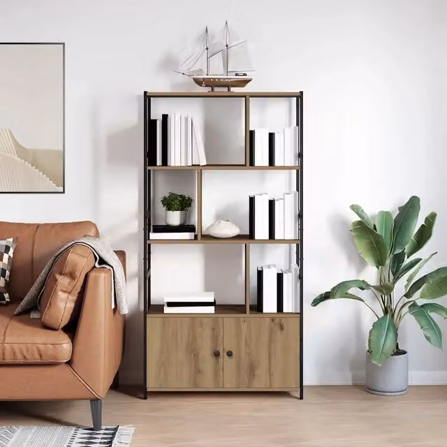 Libreria a scala moderna vidaXL in legno e metallo color marrone L: 80 cm, P: 30 cm, H: 155,5 cm