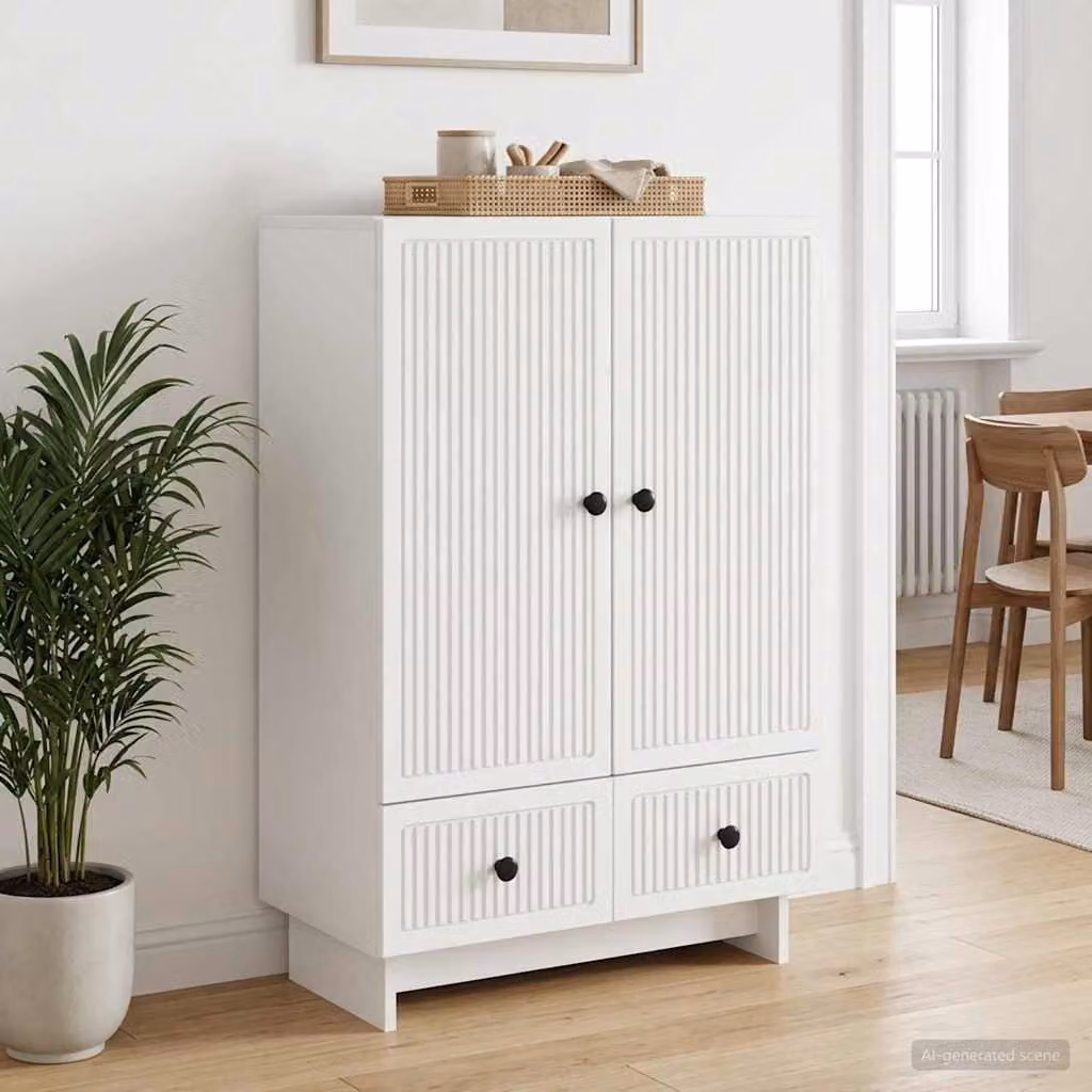 Credenza vidaXL Bianca in Legno Ingegnerizzato e Metallo L: 66 cm, P: 34,5 cm, H: 95 cm