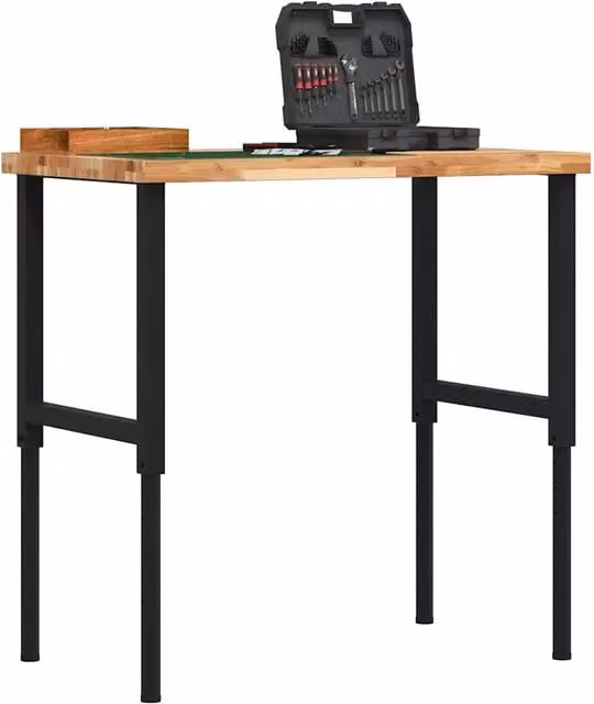 Banco Lavoro Regolabile vidaXL in Legno di Acacia e Metallo, Marrone e Nero, L 100 x P 60 x H 73-99,5 cm