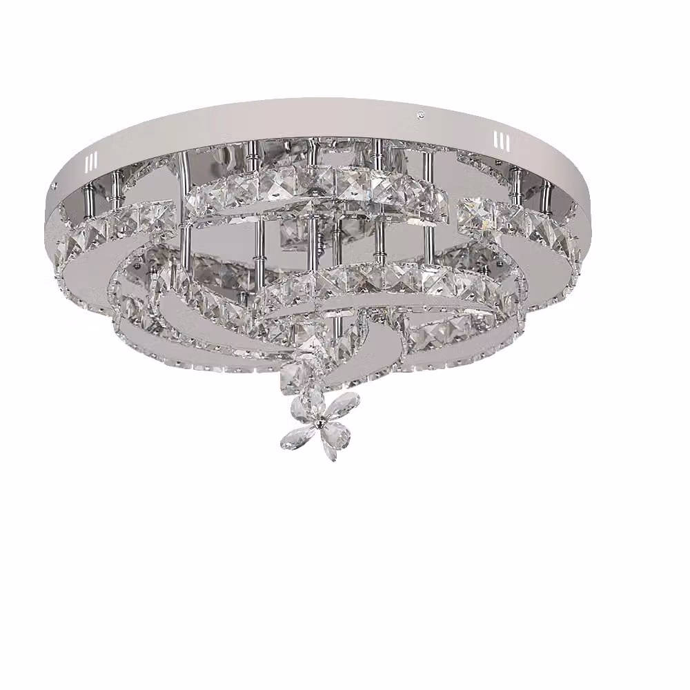 Lampada a sospensione moderna in cristallo, con strisce LED da 56W, luminosità regolabile, colore argento, luce bianca fredda