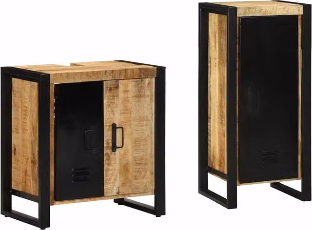 Set di mobili da bagno moderni vidaXL in legno di mango e metallo, 2 pezzi, Marrone e Nero