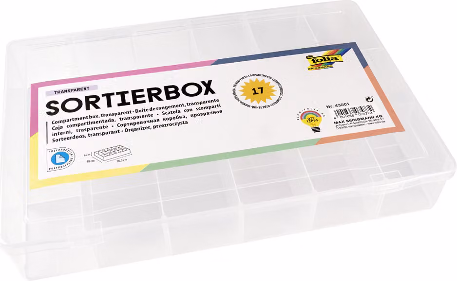 folia 43001 folia Sortierbox, aus PP, 17 Fächer, transparent