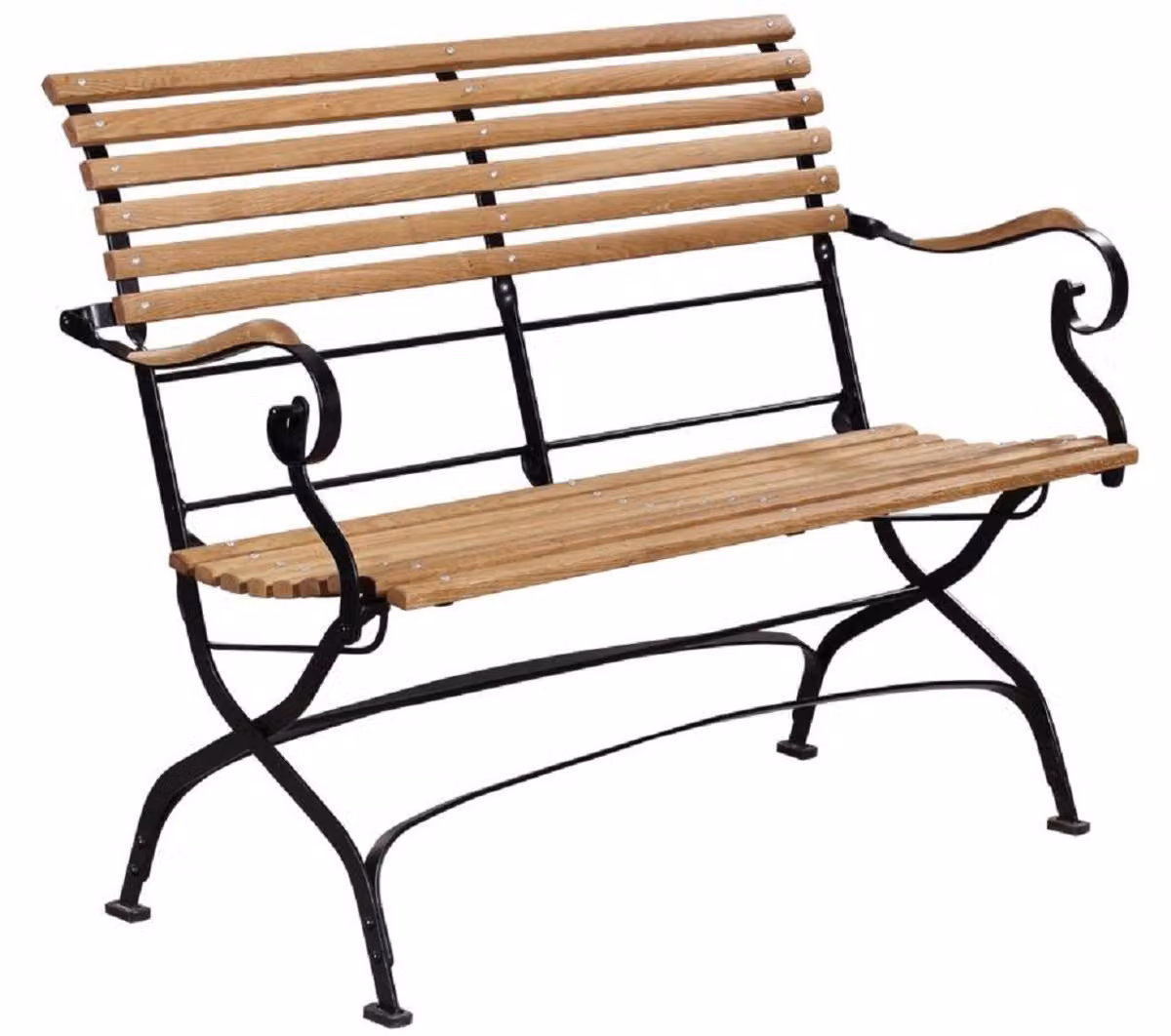 Casa Padrino panca da giardino liberty marrone/nero 120 x 55 x h. 90 cm - Panca da giardino e patio con schienale e braccioli - Mobili da giardino e patio in stile liberty
