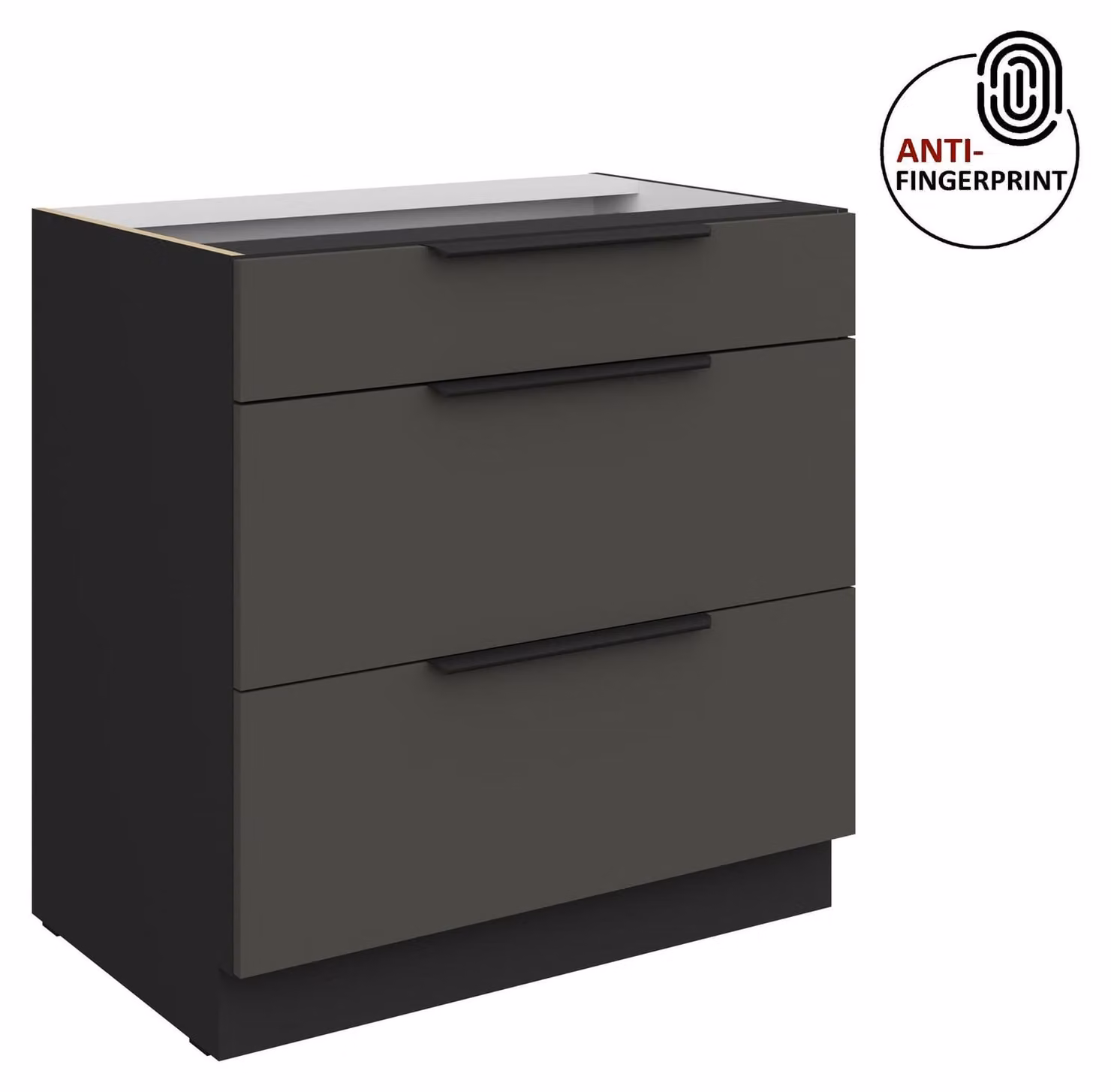 Mobile base da cucina da 80 cm, cucina ARIA in grafite ultra opaca + nero opaco, frontali di alta qualità con rivestimento anti-impronta, mobile da cucina con chiusura ammortizzata