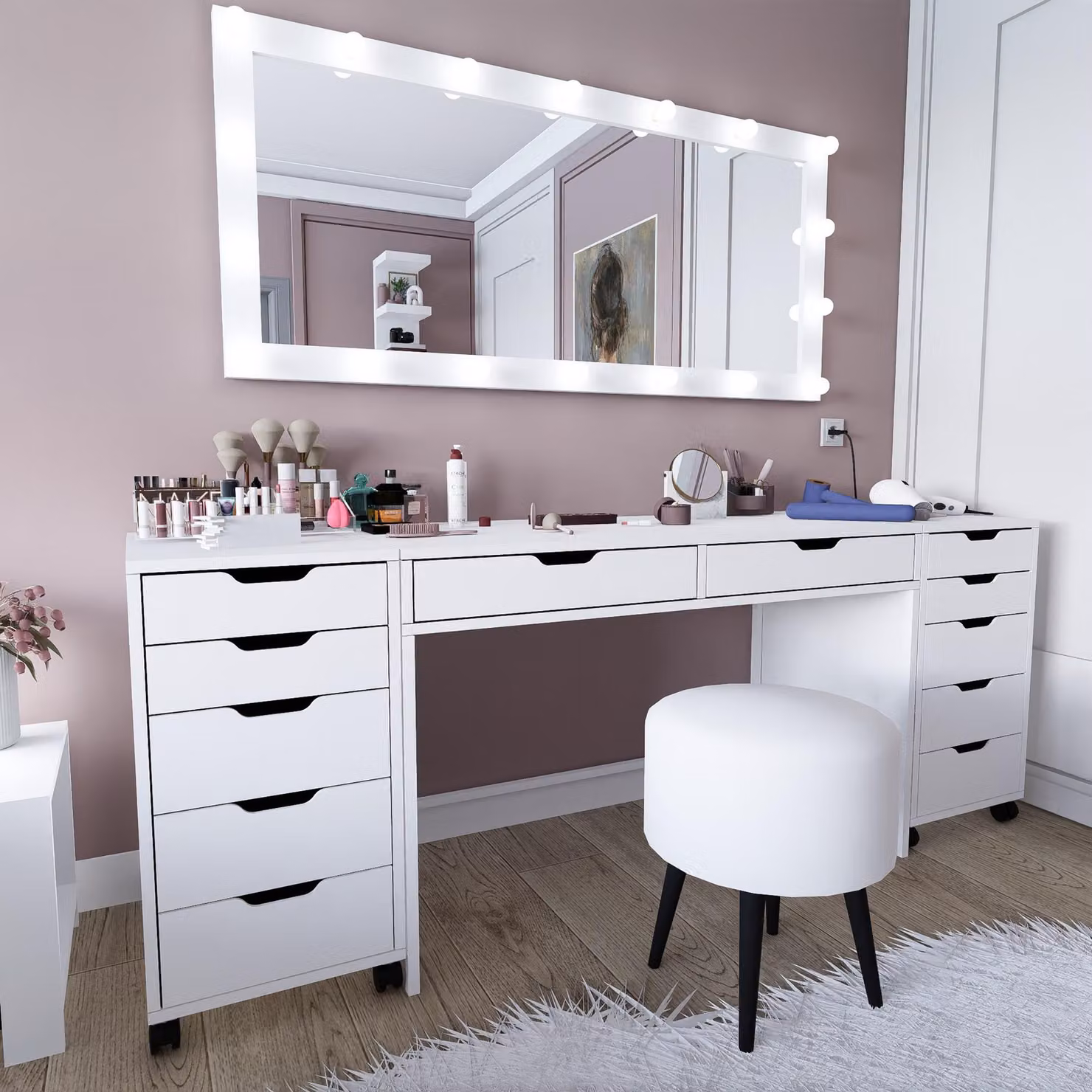 Lagunare - Toeletta, 200x55x77h cm Bianco, Specchio Incluso