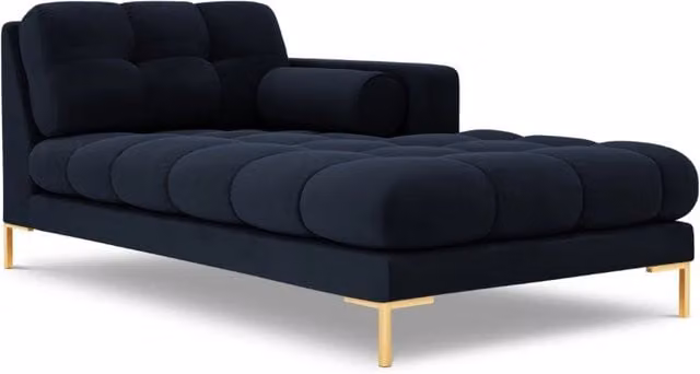 Chaise longue destra Bali di Cosmopolitan Design in velluto blu con struttura in metallo L/P/H: 164 x 102 x 75 cm