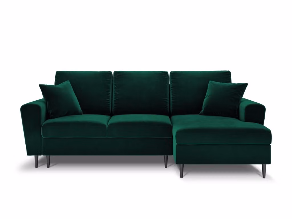 Divano angolare convertibile con contenitore Kyoto di Cosmopolitan Design, modello a 4 posti in velluto verde bottiglia, lato destro, L: 241 cm, P: 145 cm, H: 88 cm – 2