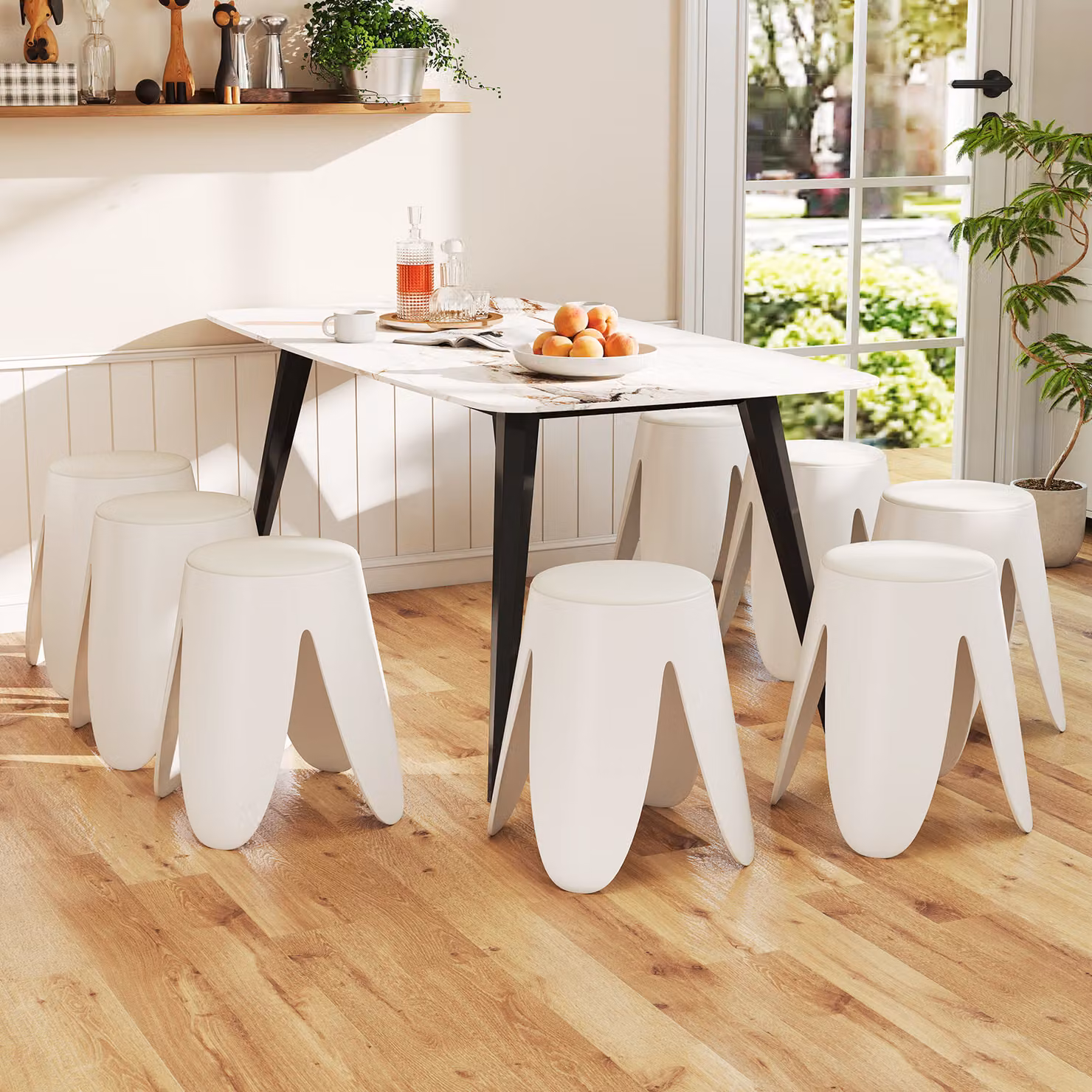 Set di 8 sgabelli impilabili Costway in plastica con rivestimento in ecopelle bianco per soggiorno e uso professionale