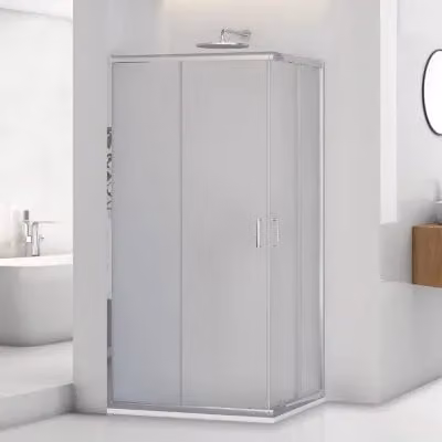 Box doccia angolare Tay con doppio sistema scorrevole e vetro stampato decorato, L: 80 cm, P: 100 cm, H: 195 cm