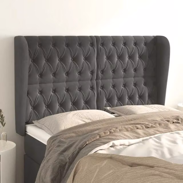 Testiera ad orecchio vidaXL in velluto grigio con struttura in legno L: 147 cm, P: 23 cm, H: 118-128 cm