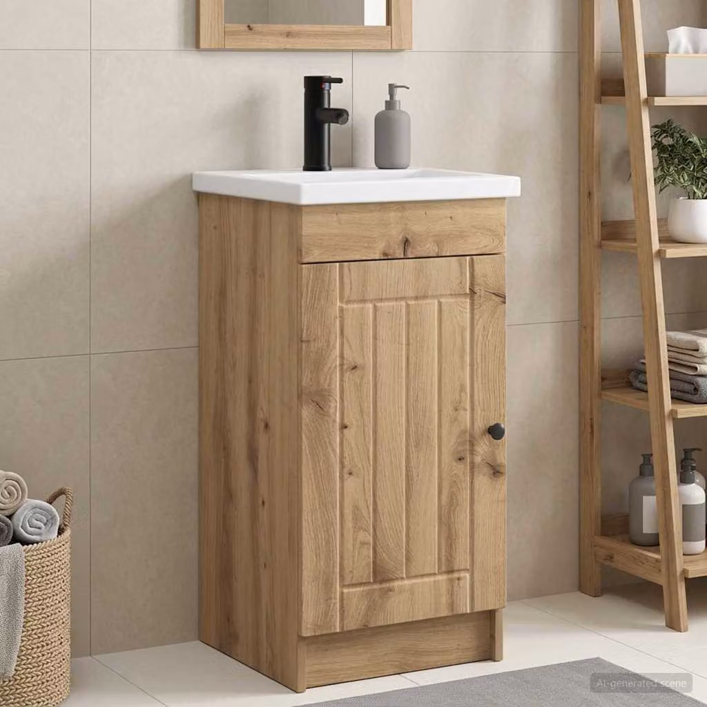 Mobile da bagno con lavabo vidaXL in stile moderno, colore marrone rovere, L: 42 cm, P: 40 cm, H: 84,5 cm