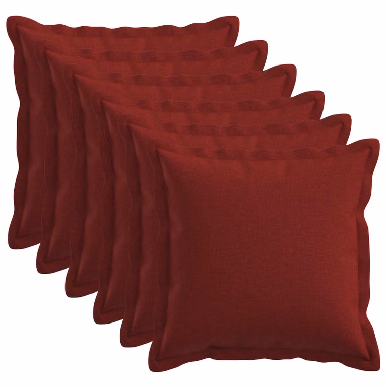 Set di 6 cuscini quadrati vidaXL HOUTEN in lino colore rosso vino, L/P/H: 50 x 50 x 50 cm