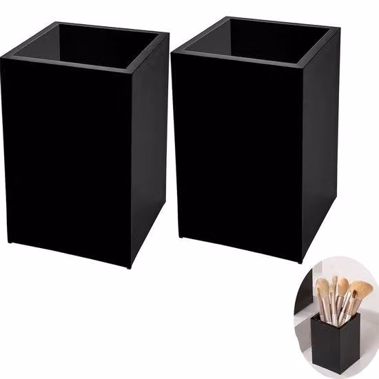 Organizzatore per scrivania in acrilico, ideale per pennelli da trucco e articoli da ufficio, dimensioni 10x6,5x6,5 cm, adatto per bagno, cucina e ufficio, colore nero