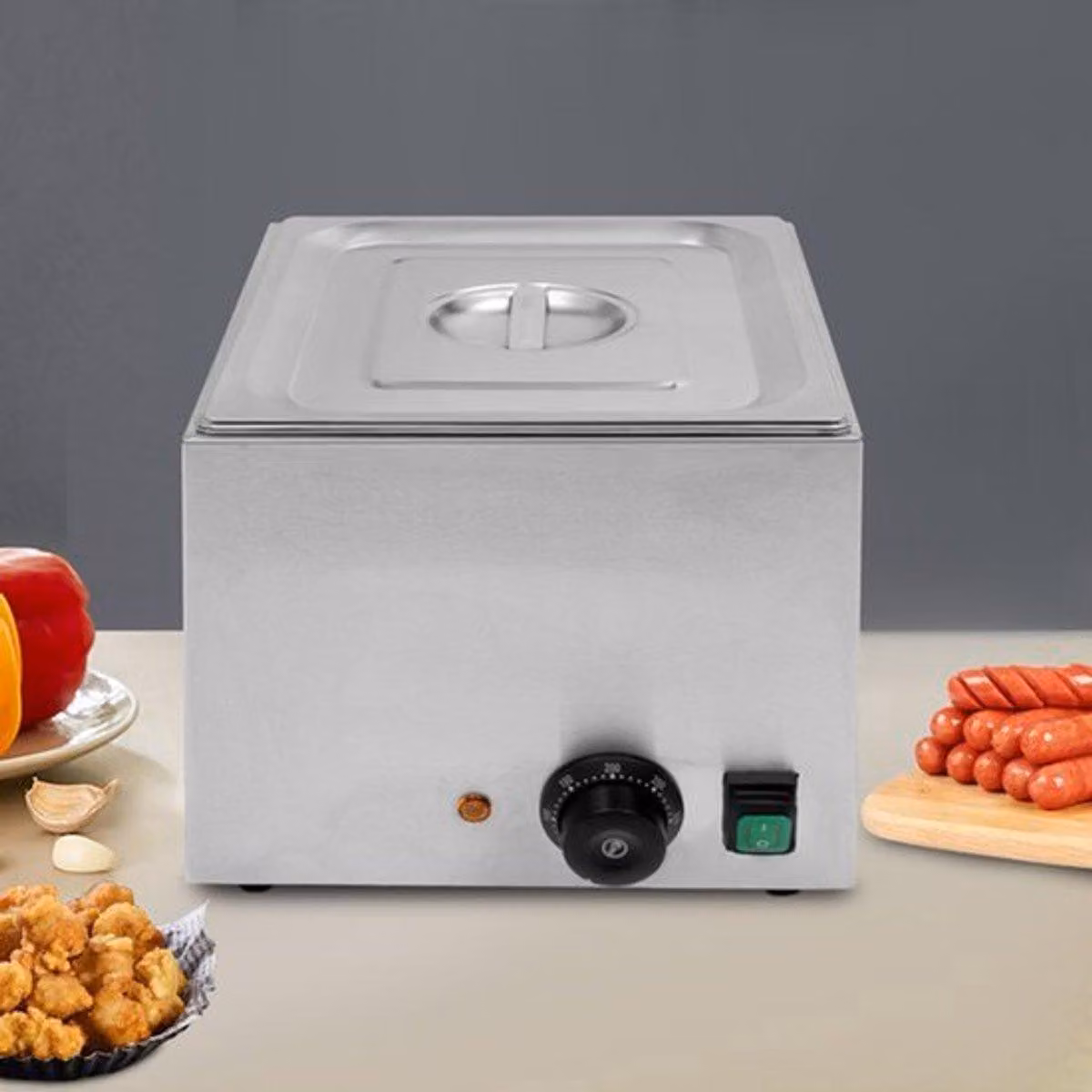 Riscaldatore elettrico per salsicce - 10 litri - 1300 W - Acciaio inossidabile - Temperatura fino a 300°C - Ideale per ristoranti e buffet