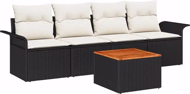 Set Divano da Giardino 5 pz | Set Salotto da Giardino Nero e Crema polyrattan