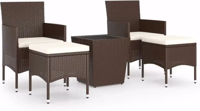 Set Bistrot Giardino 5 pz | Set Salotto da Giardino Polyrattan e Vetro Temperato Marrone