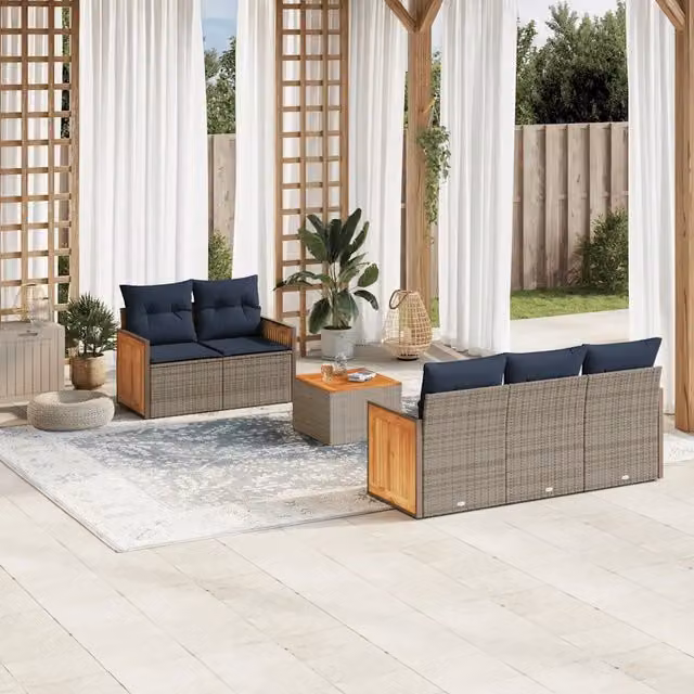 Set Divani da Giardino 6 pz con Cuscini Grigio in Polyrattan 3227468