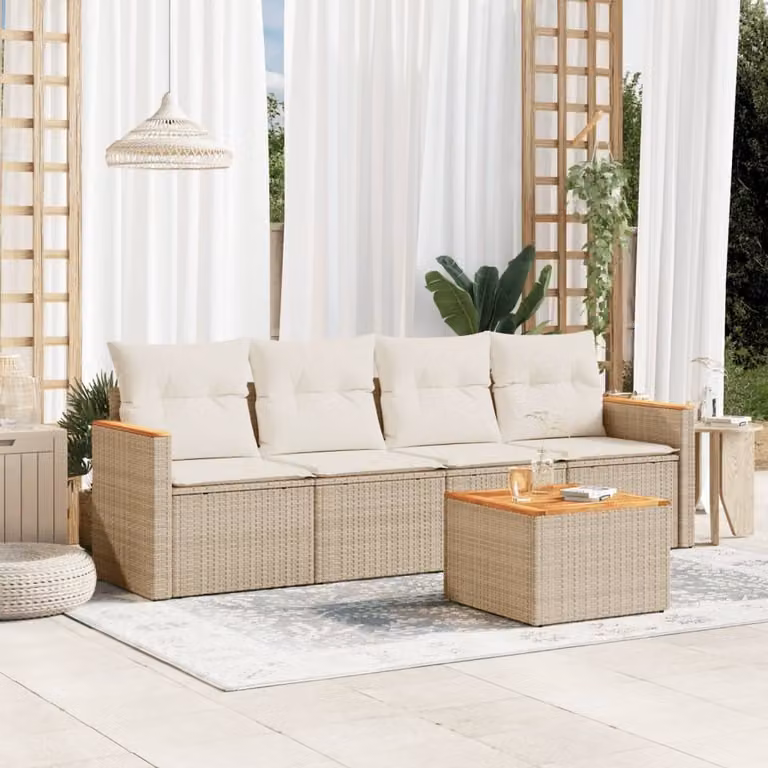 Maison Exclusive - Set Divano da Giardino 5 pz con Cuscini Beige in Polyrattan