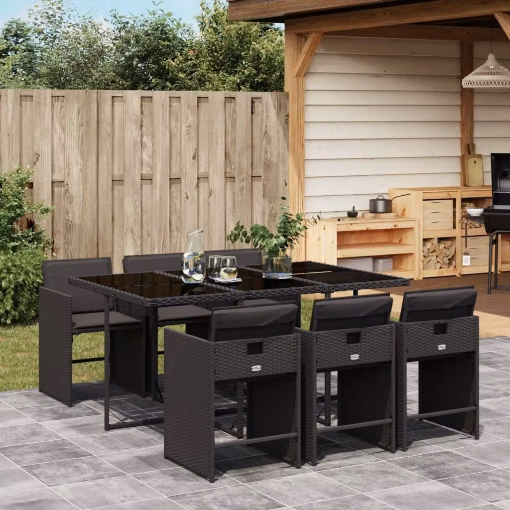 Maison Exclusive - Set da Pranzo da Giardino 7 pz Nero con Cuscini in Polyrattan