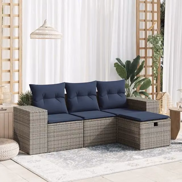 Set Divani da Giardino 4 pz con Cuscini in Polyrattan Grigio 3325657