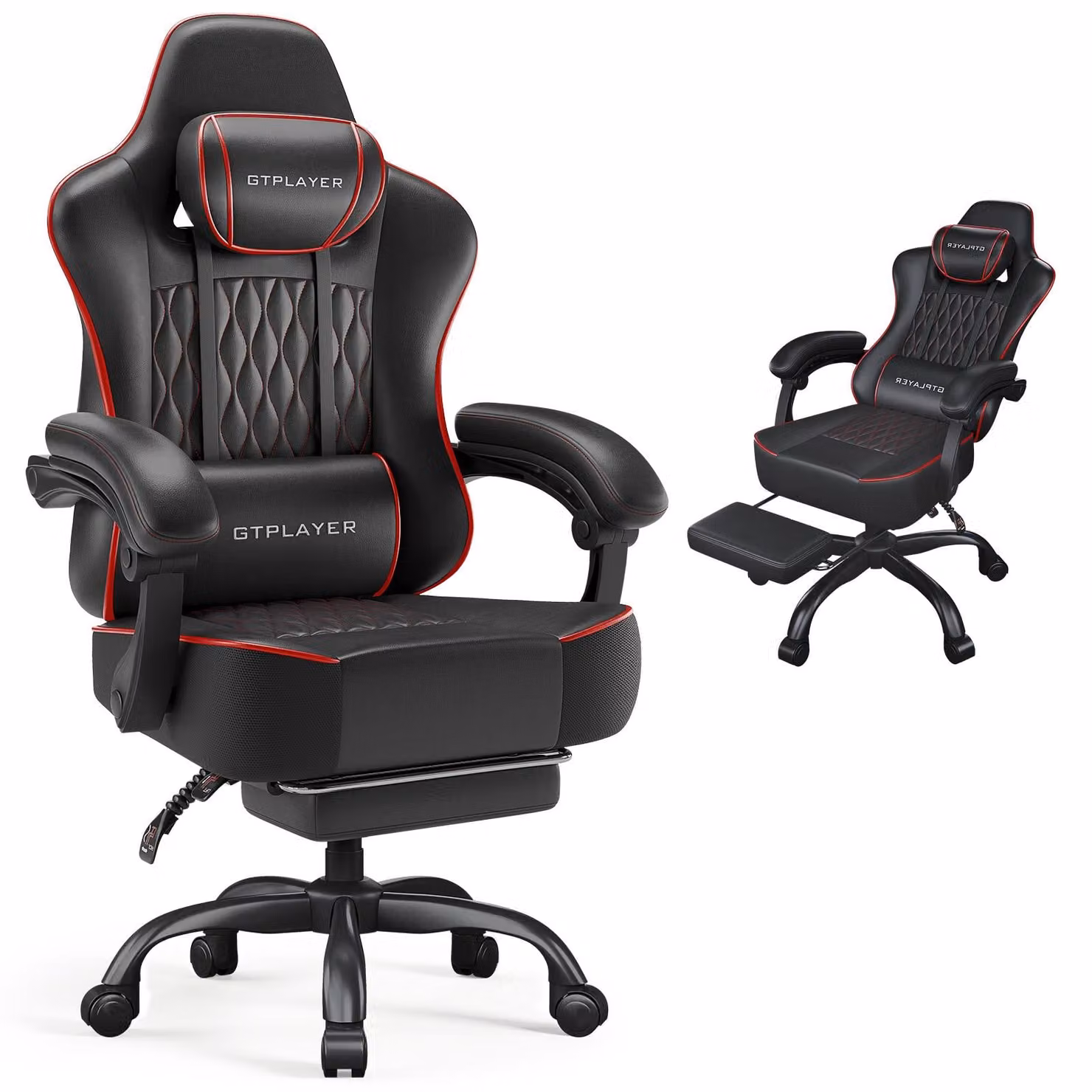 Sedia da gaming GTPLAYER, sedia da ufficio, sedia ergonomica per PC, sedia girevole regolabile in altezza, braccioli con meccanismo sincronizzato, cuscino lombare, poggiatesta