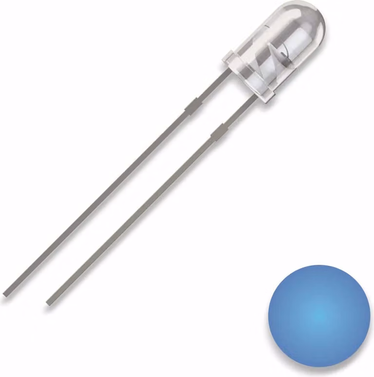 QUADRIOS LED, 3 mm, colore luce: blu, colore alloggiamento: chiaro, 2500 mcd, 460 nm, 2,54 mm