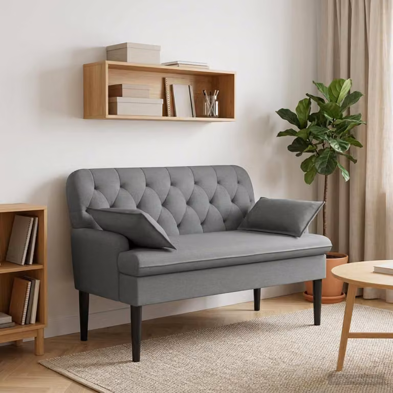 Loveseat vidaXL in tessuto grigio con bottoni imbottiti, L: 111 cm, P: 68 cm, H: 80 cm