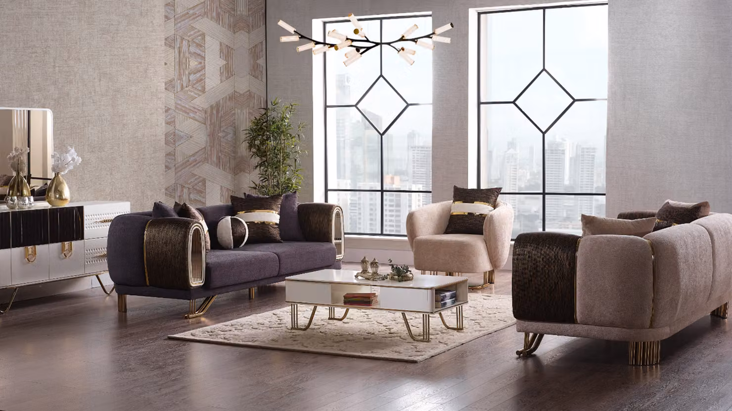 Prestigeträchtige 3+3+1 Wohnzimmer Garnitur Wohnzimmer set zwei Sofas und sessel