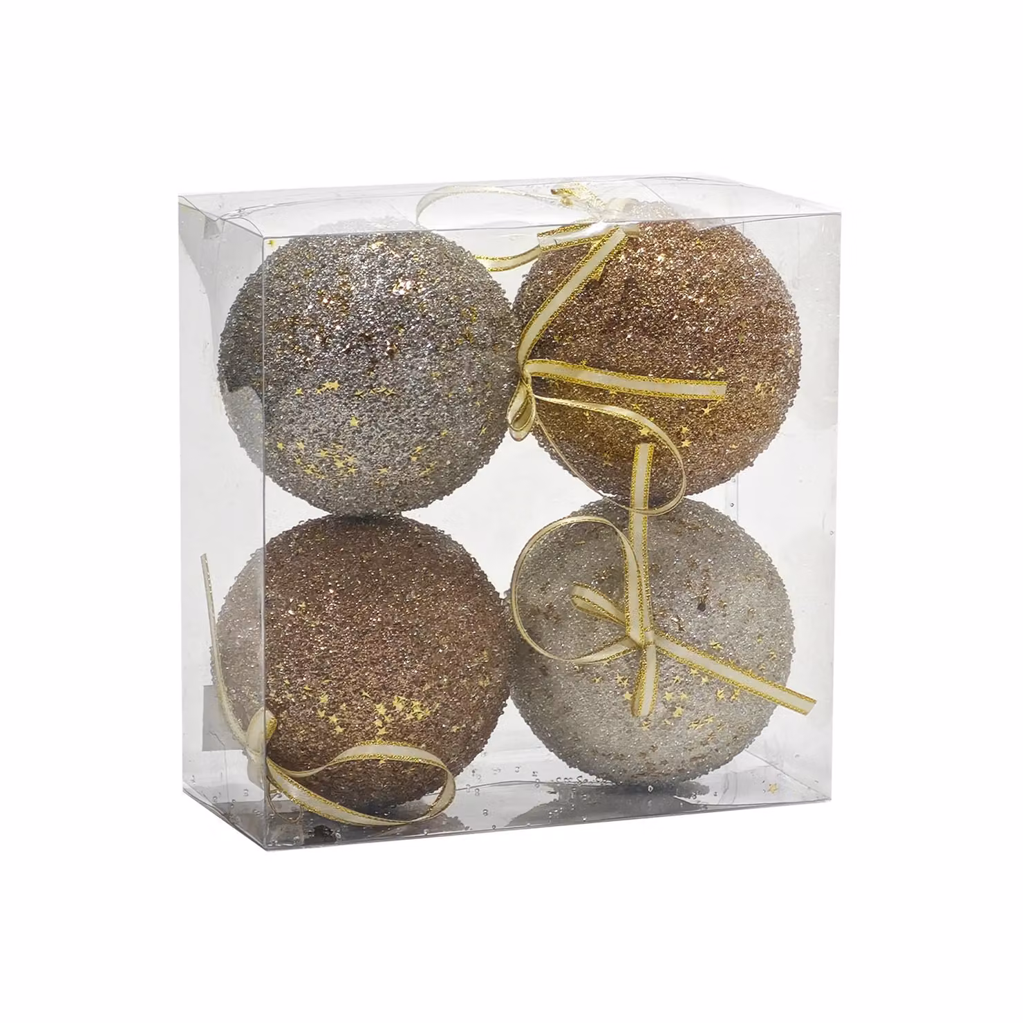 VESTIAMO CASA Set di 4 palline di Natale rotonde in plastica, colore oro, diametro: 10 cm