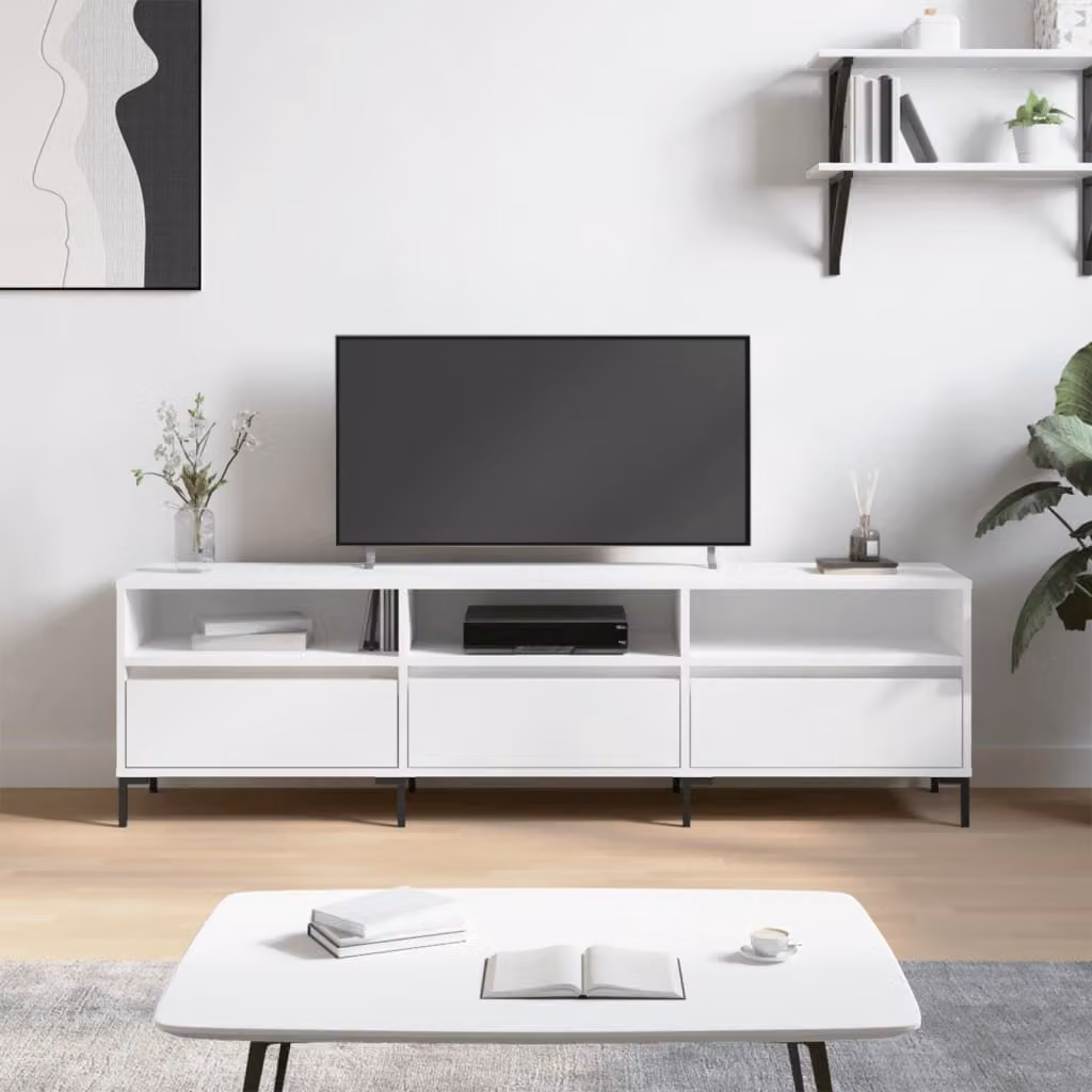 vidaXL Mobile Porta TV Bianco in Legno e Metallo, L 150 x P 30 x H 44,5 cm