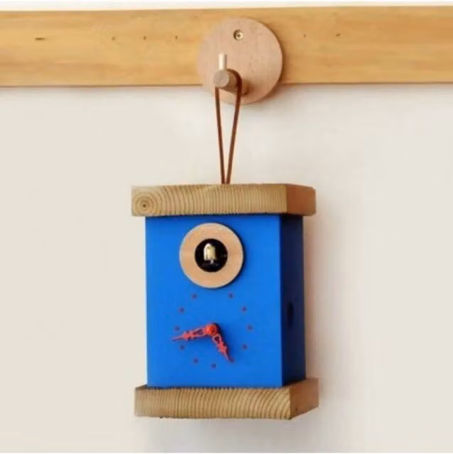 Orologio con cucù Titti in mdf laccato e abete spazzolato Made in Italy