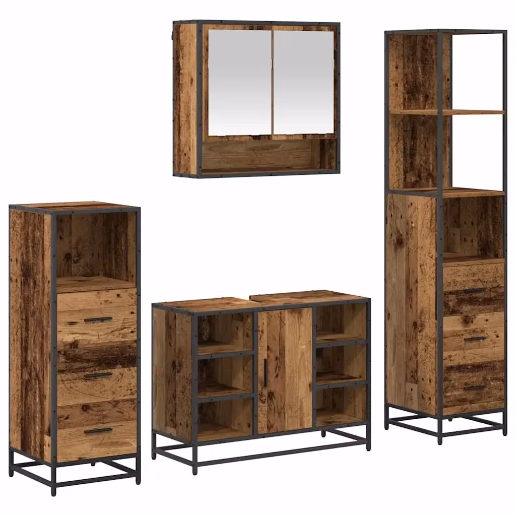 Set di mobili per il bagno vidaXL 4 pezzi in legno e metallo marrone moderno L/P/H: 80 x 33 x 166 cm – 2