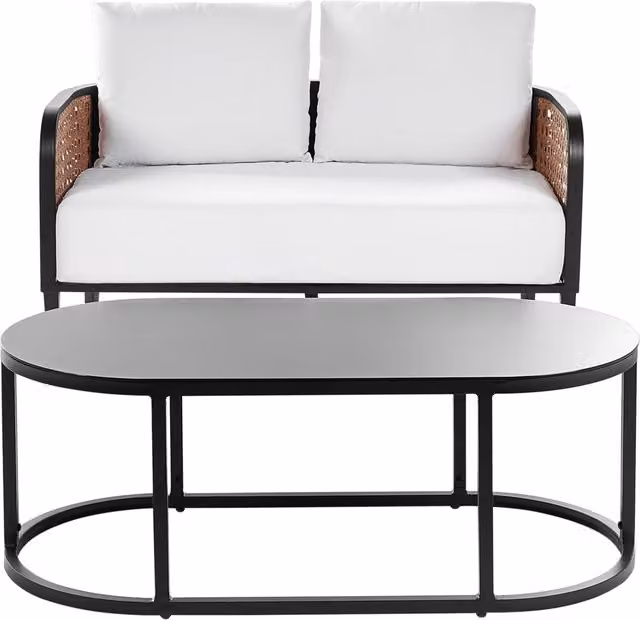 Divano da giardino Beliani a 2 posti in alluminio verniciato con cuscini in tessuto bianco resistente ai raggi UV per esterno e patio stile moderno – 1