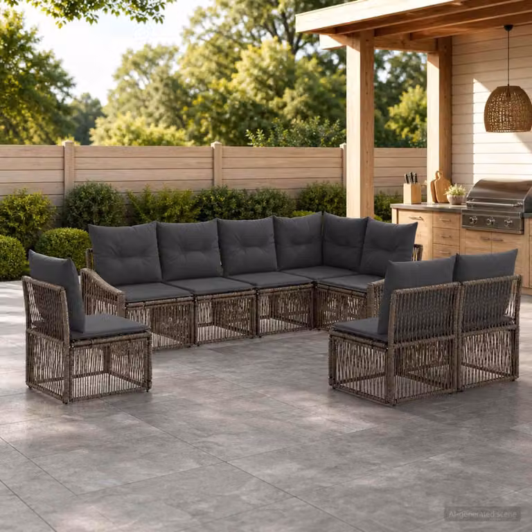 Maison Exclusive - Set da giardino composto da 8 pezzi. Divano in rattan sintetico, colore grigio