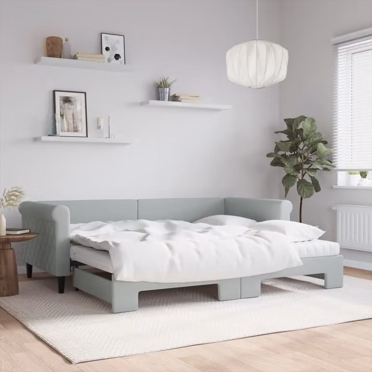 vidaXL Divano Letto Estraibile in Velluto Grigio Chiaro con Materasso 90x200 cm