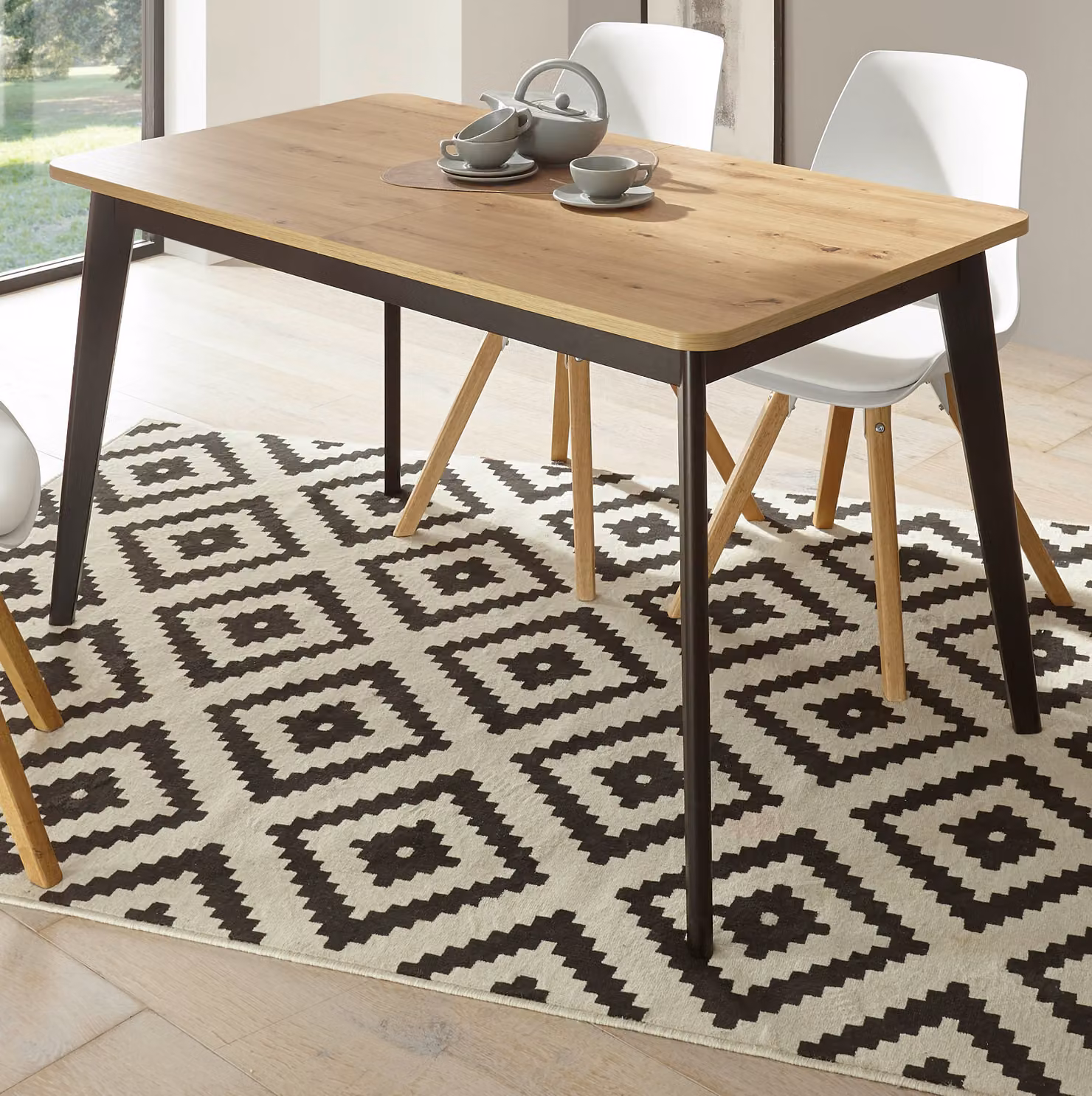 Tavolo da pranzo Ronson in rovere e nero Tavolo da cucina allungabile 140 - 180 cm
