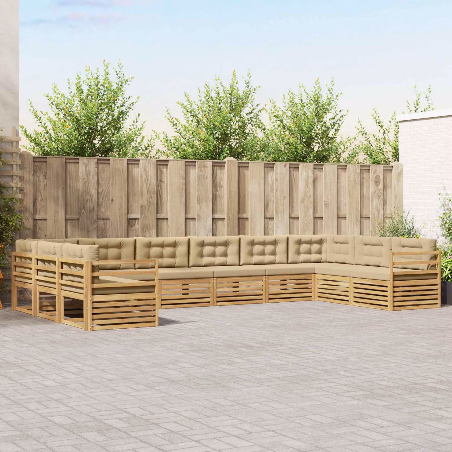 Set di divani da giardino vidaXL in legno di acacia beige con cuscini, design moderno a forma di L con lato sinistro