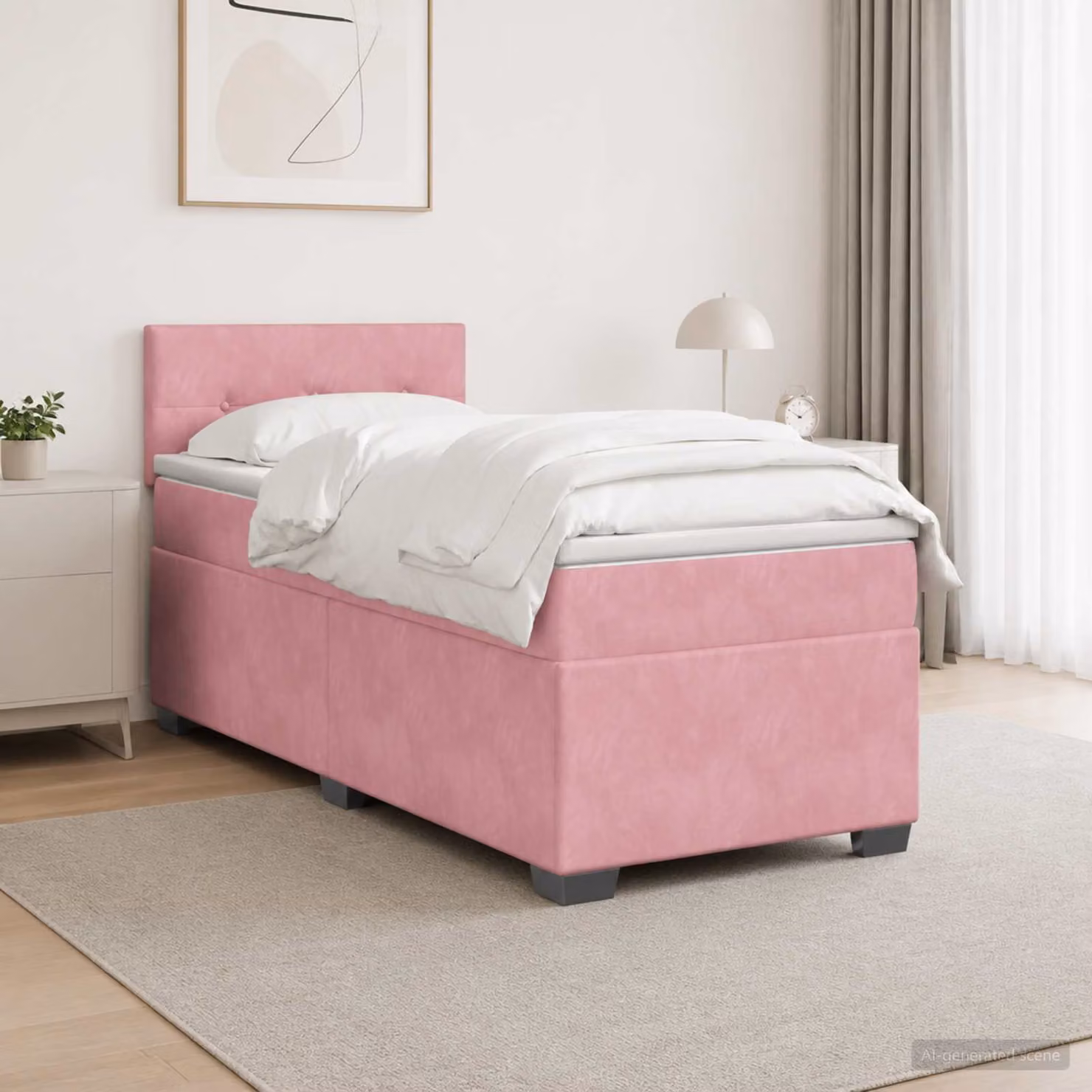 Letto box spring con materasso ibrido vidaXL in velluto rosa e bianco, L/P/H: 200 x 80 x 81 cm