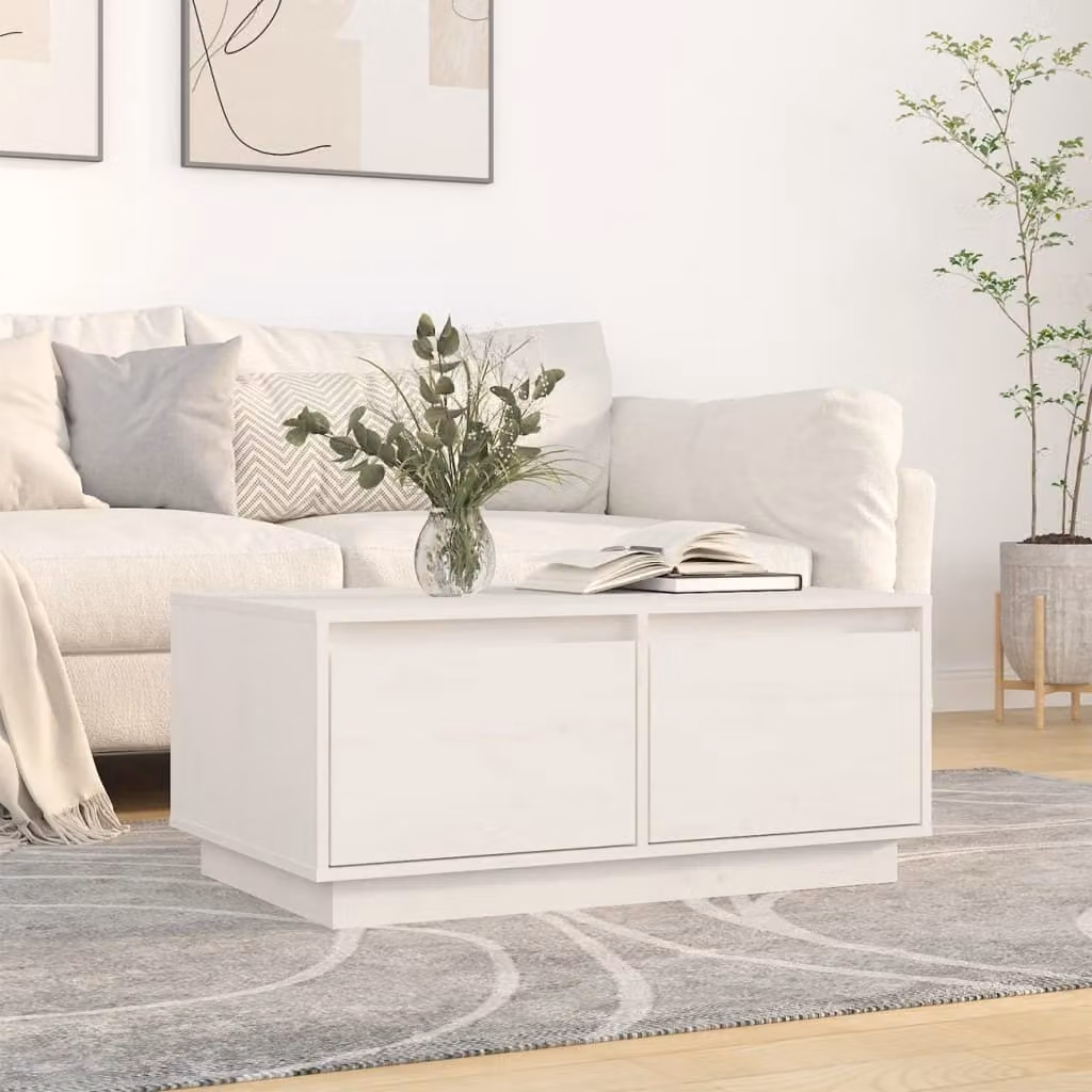 Maison Exclusive - Tavolino bianco 80x50x35 cm in legno massello di pino