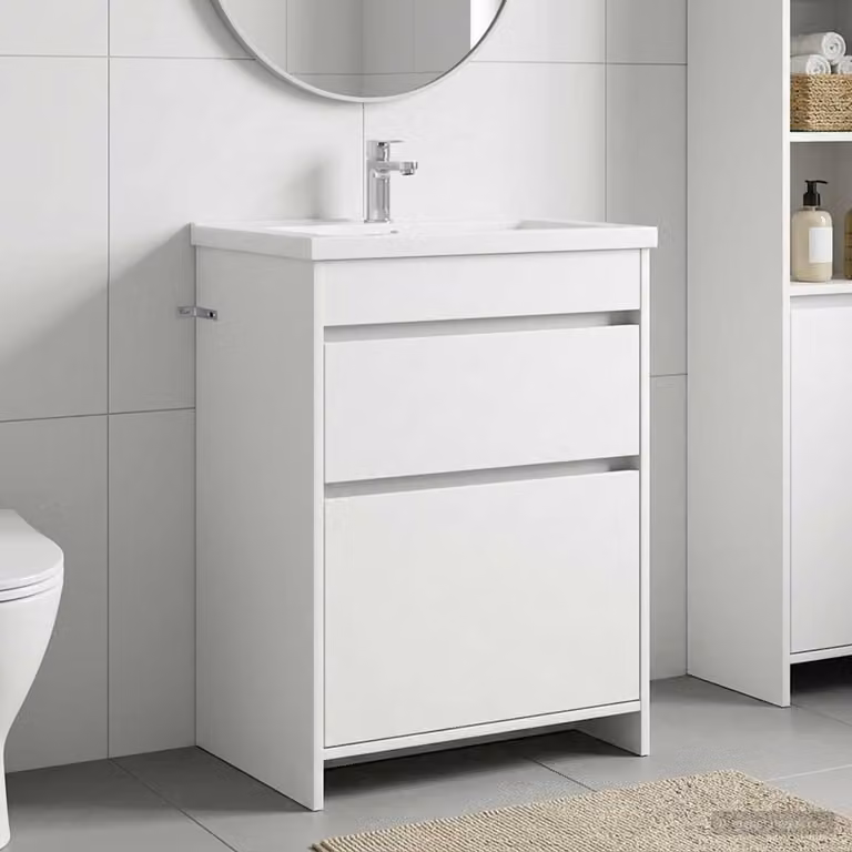 vidaXL Mobiletto da Bagno Sotto Lavabo Moderno Bianco con Ante e Cassetti L/P/H: 56 x 37,5 x 81 cm