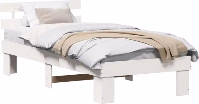 Letto singolo moderno in pino massello bianco L/P/H: 200 x 100 x 73 cm