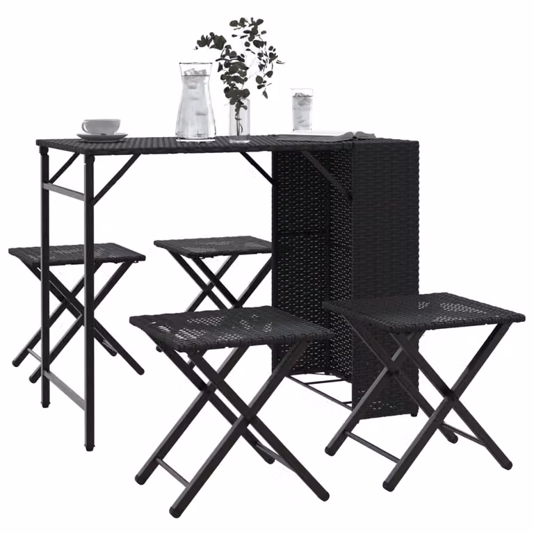 vidaXL Set da Campeggio da Giardino Pieghevole 5 pz in Polyrattan Nero